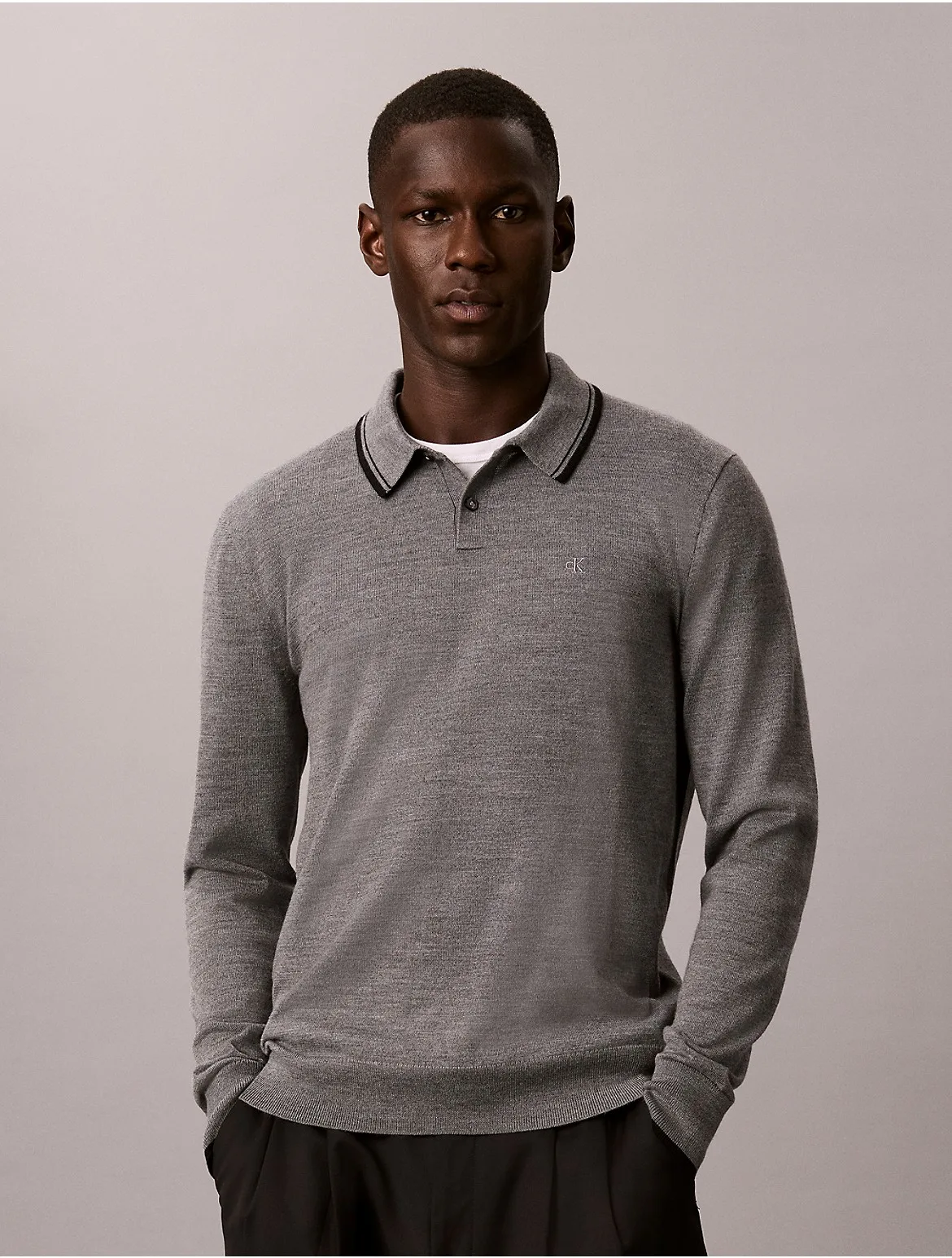 Extra Fine Merino Tipping Polo Sweater by Calvin Klein