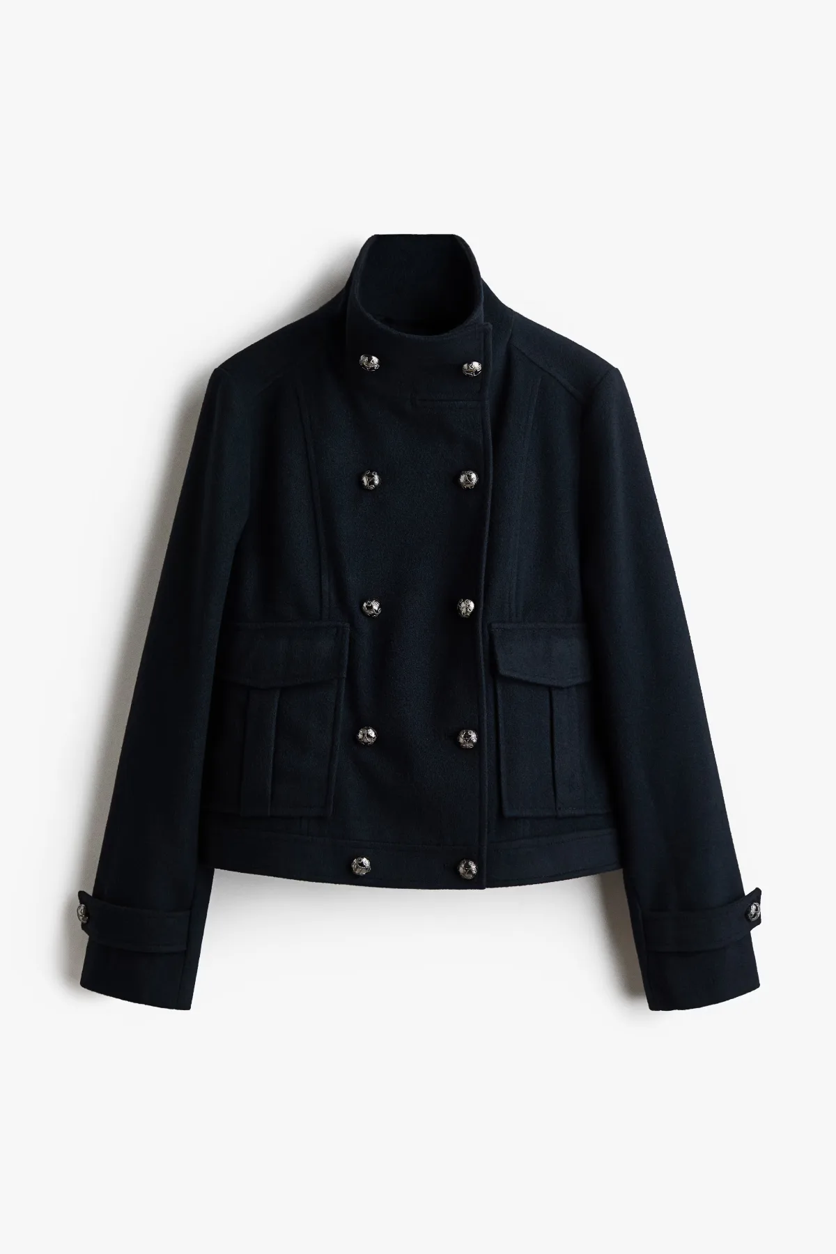 Double-Breasted Funnel-Collar Jacket