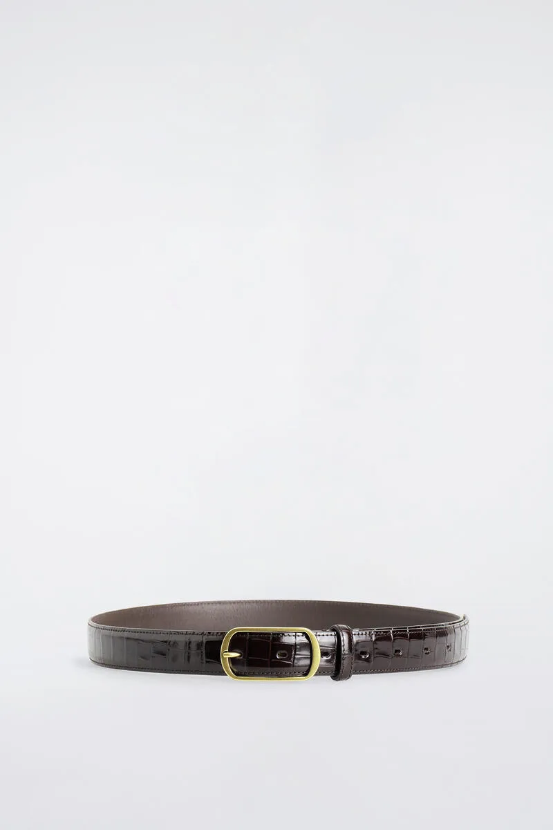 Curved-Buckle Croc-Effect Leather Belt by COS