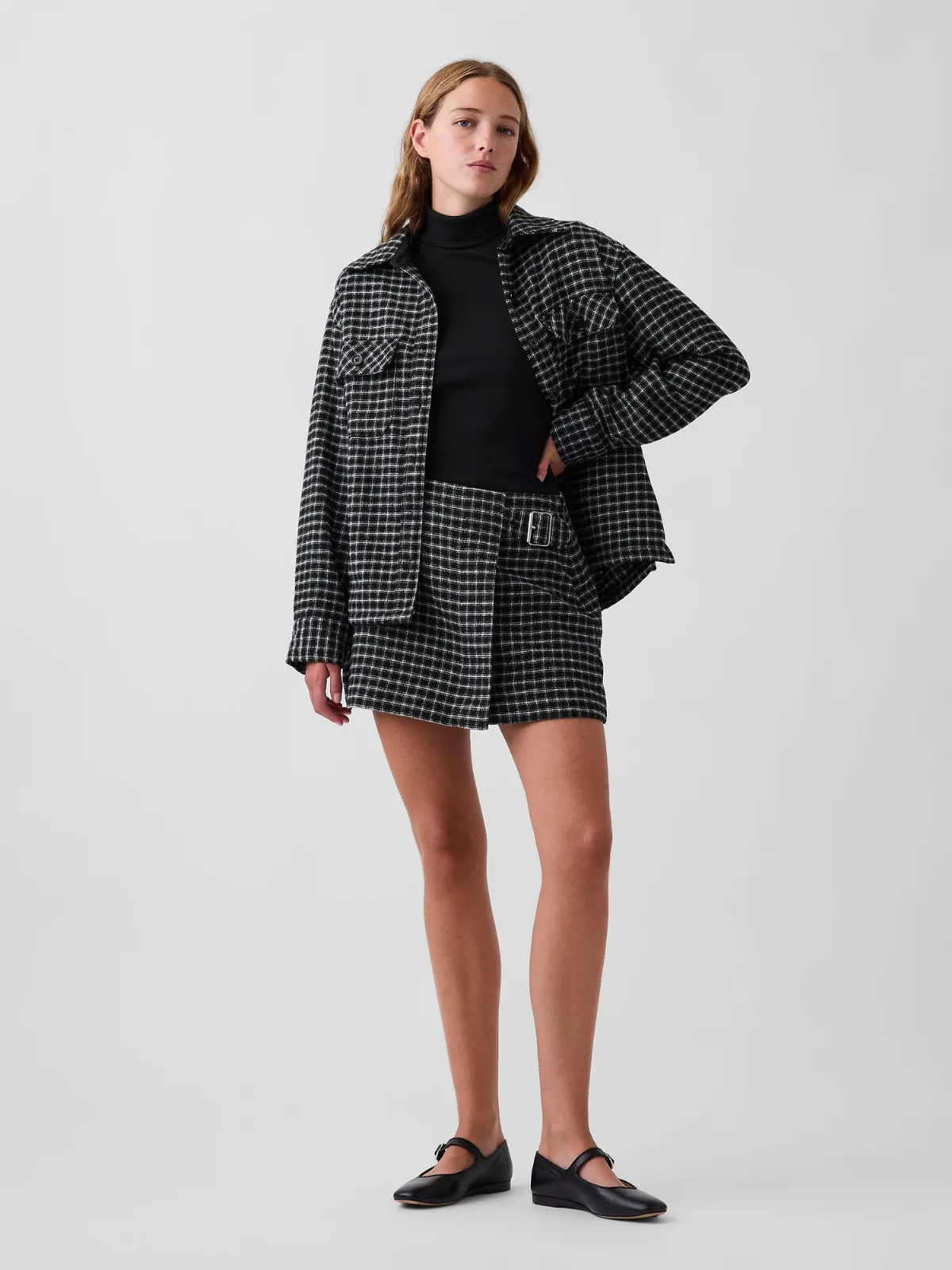 Wool-Blend Plaid Belted Mini Skort by Gap