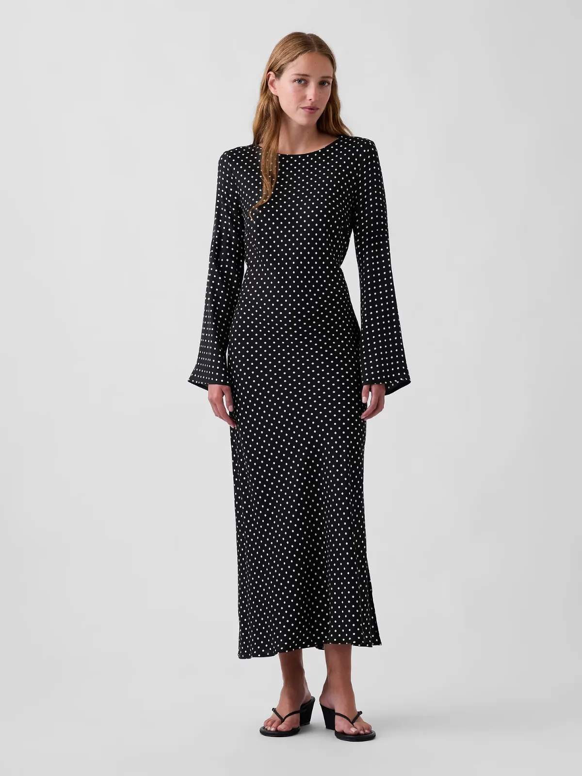 Bell-Sleeve Bias-Cut Maxi Dress
