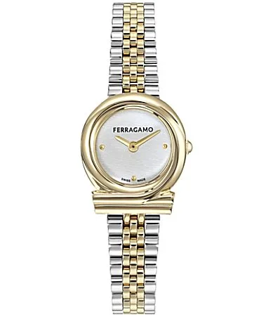 Gancini Twisted Quartz Analog Two Tone Stainless Steel Bracelet Watch by Salvatore Ferragamo