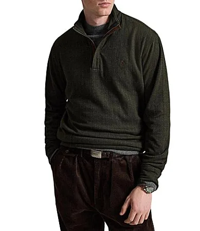Luxury Herringbone Printed Quarter-Zip Jersey Pullover by Polo Ralph Lauren