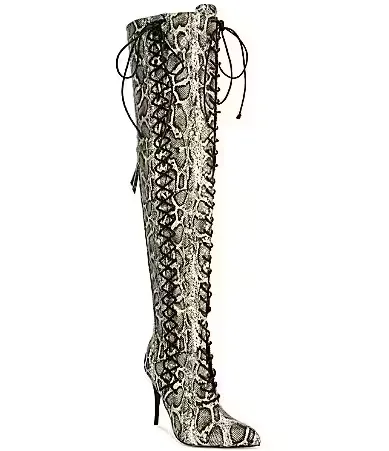 Calyx Snake Print Laced Over the Knee Boots by Azalea Wang