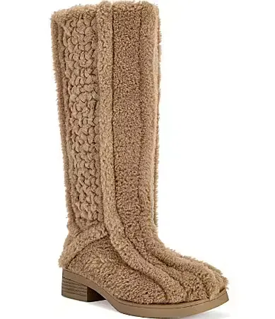 Emberlyn Faux Fur Woven Shaft Block Heel Tall Boots by Azalea Wang