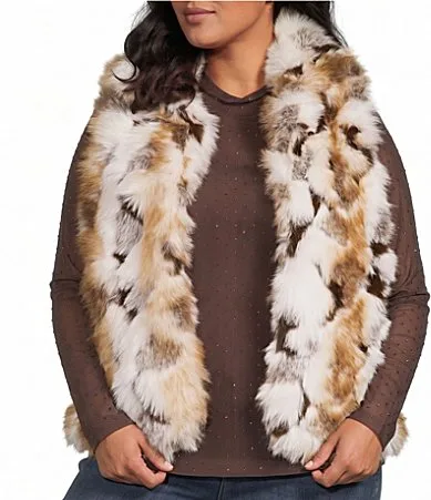 Multi-Colored Collared Sleeveless Faux Fur Vest by Skies Are Blue