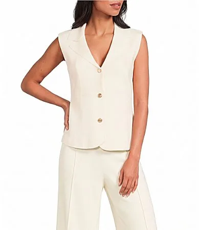 Collared Sleeveless Button Front Sweater Knit Peplum Coordinating Vest by Skies Are Blue