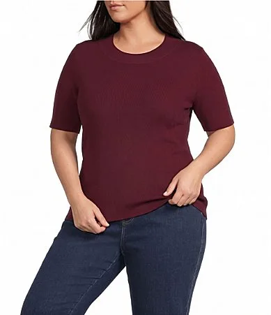 Mock Neck Short Sleeve Fitted Soft Knit Sweater Top by Skies Are Blue