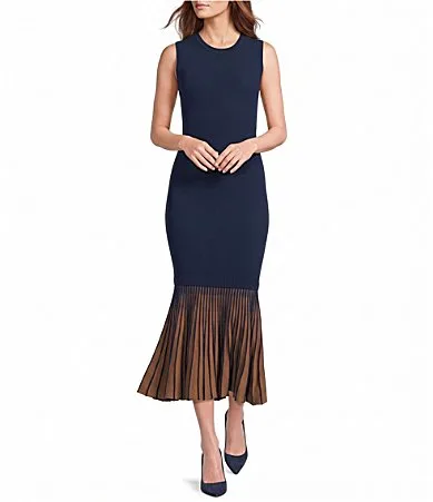 Contrast Godet Crew Neck Sleeveless Knit Midi Dress by Skies Are Blue