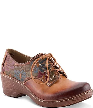 Abraxis Leather Floral Painted Oxford Pumps by Lartiste