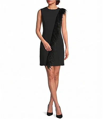 Gibson & Latimer Feather Detail Shift Short Dress