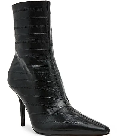 Heleena Leather Eel Embossed Stiletto Pointed Toe Ankle Booties by Steve Madden