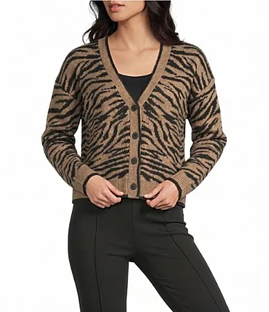 Animal Printed V-Neck Long Sleeve Cardigan by In San Francisco