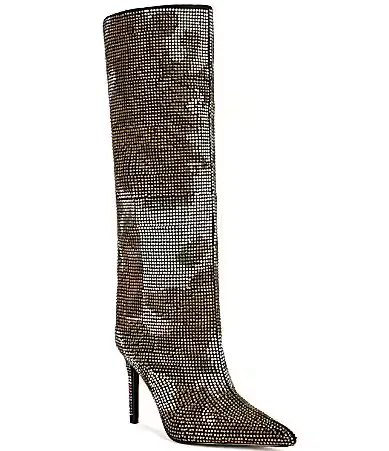 Oriel Rhinestone Embellished Pointed Toe Tall Boots by Azalea Wang