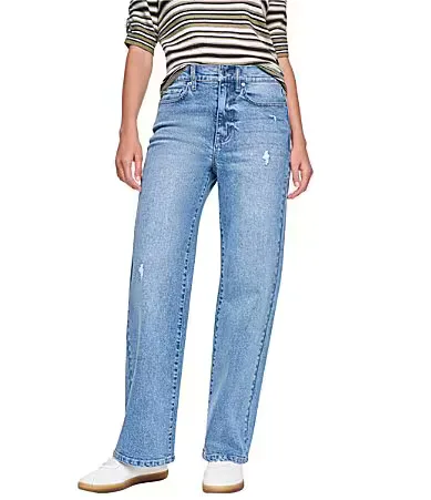 DKNY Jeans by Donna Karan Denim High Rise Straight Leg Light Destruction Detailed Jeans by Donna Karan