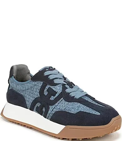Langley Raffia and Suede Signature Logo Retro Sneakers by Sam Edelman