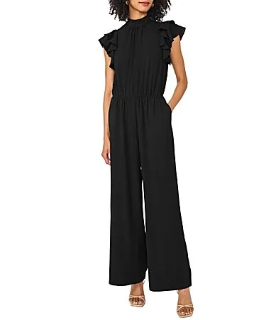 Woven Flutter Sleeve Mock Neck Jumpsuit by Vince Camuto