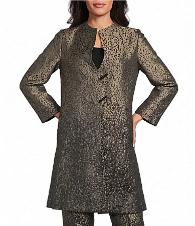 Metallic-Blend Ombre Round Neck 3/4 Sleeve Long Duster Jacket by Ic Collection