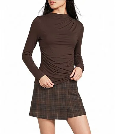 High Neck Long Sleeve Ruched Jersey Knit Top by Skies Are Blue