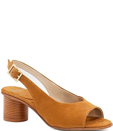 Elevato Suede Slingback Peep Toe Block Heel Dress Sandals by Amalfi
