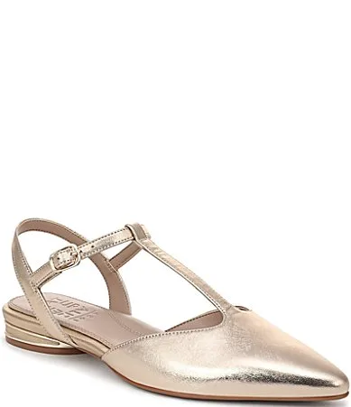 Harlie Metallic Leather Pointed Toe T-Strap Dress Flats by Naturalizer