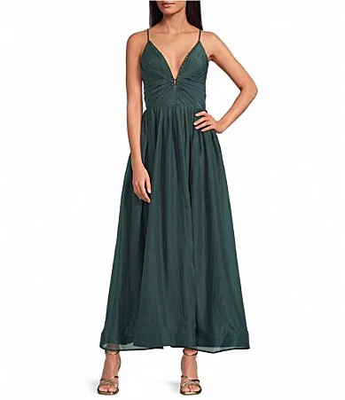 Sloane V-Neck Sleeveless Shimmer Voile A-Line Maxi Dress