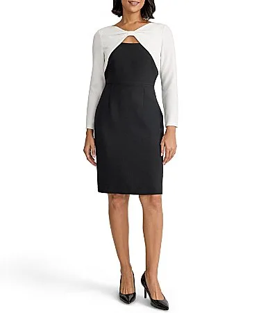 Three Quarter Sleeve Keyhole Neck Dress by Kasper