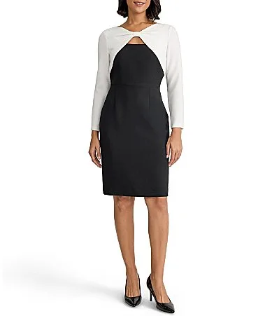 Twist Front Colorblock Crepe Sheath Dress by Kasper