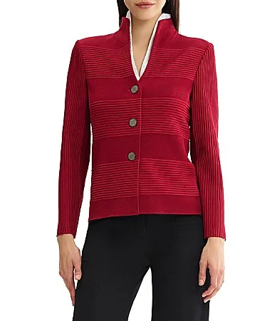 Tailored Ottoman Stitch Knit Split Mandarin Collar Long Sleeve Jacket by Misook