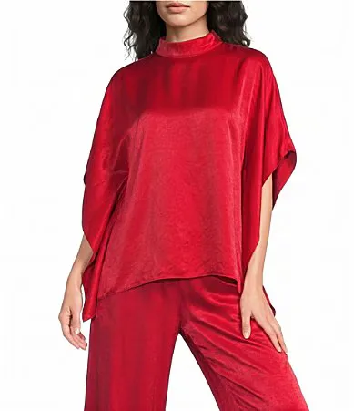 Gibson & Latimer Mock Neck Satin Blouse