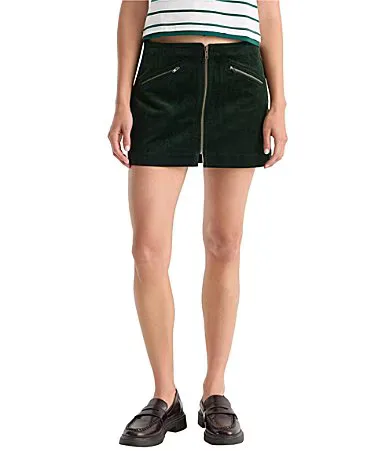 The Cord Zip Front A-Line Mini Skirt by GOOD AMERICAN