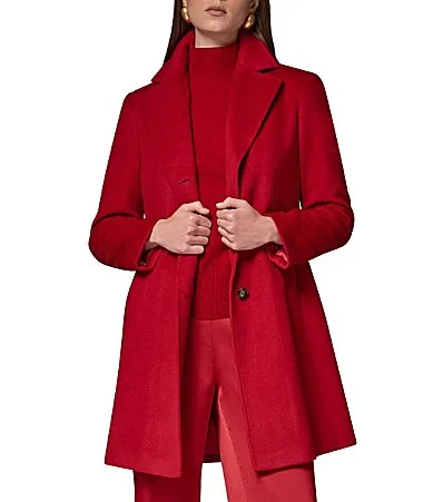Cashmere Blend Notch Collar Single Breasted Reefer Coat by Donna Karan