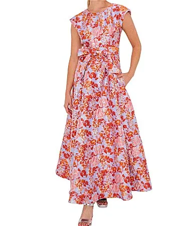 Olivia Cap Sleeve Jacquard Aline Gown by Abbey Glass