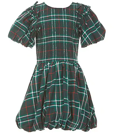 Tartan Puff Sleeve Mini Dress by GB
