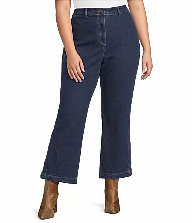 High Rise Wide Leg Scallop Trim Coordinating Denim Jeans by Skies Are Blue