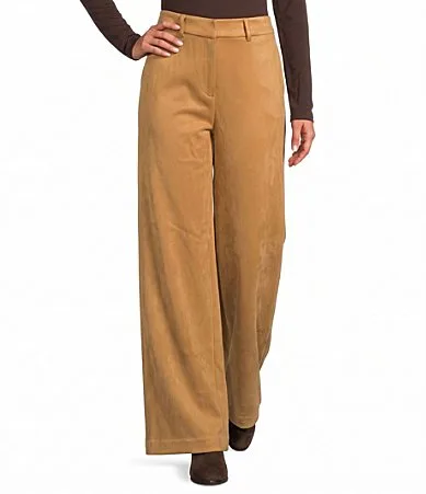Faux Suede High-Rise Straight Leg Pants by Skies Are Blue