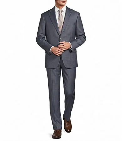 New York Modern Fit Flat Front Windowpane Wool 2-Piece Suit