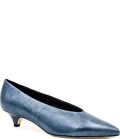 Accorto Metallic Leather Kitten Heel High Vamp Pumps by Amalfi