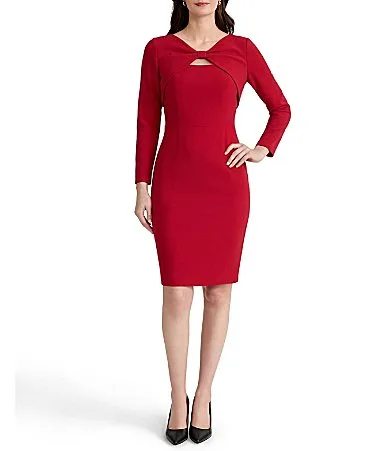 Petite Size 34 Sleeve Twist Front Sheath Dress