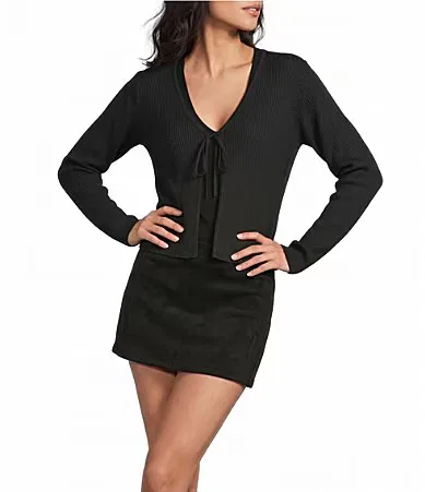 I.N. San Francisco Fur Trim Tie Front Long Sleeve Cardigan by In San Francisco