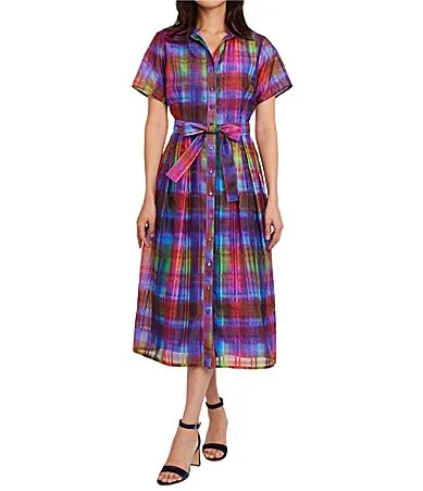 Cecilia Short Sleeve Plaid Midi Dress by Abbey Glass
