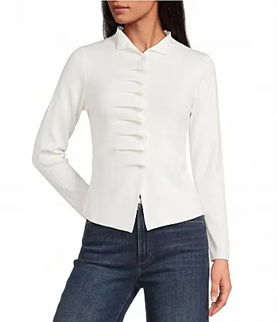 Lucy Paris Bridge Ruffle Mock Neck Long Sleeve Button Front Sweater by Lucy