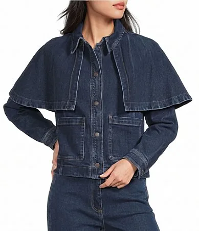 Cape Collared Long Sleeve Coordinating Denim Jacket by Skies Are Blue