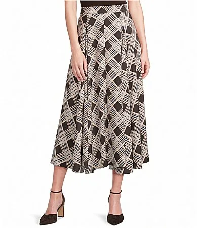 Plaid Printed Flared A-Line Maxi Skirt