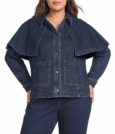 Cape Collared Long Sleeve Coordinating Denim Jacket by Skies Are Blue
