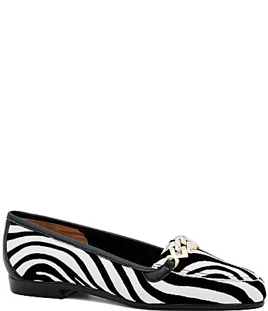 Oste Zebra Print Leather Chain Loafers by Amalfi