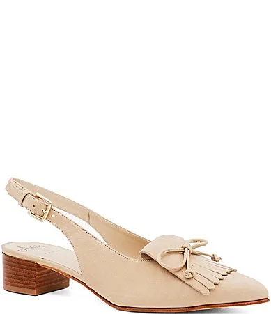 Aguglia Leather Bow Kiltie Slingback Block Heel Pumps by Amalfi