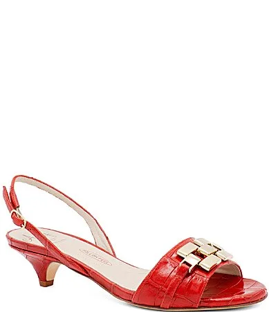 Dama Leather Ornamented Slingback Kitten Heel Dress Sandals by Amalfi