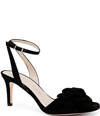 Lambretta Suede Floral Stiletto Ankle Strap Dress Sandals by Amalfi