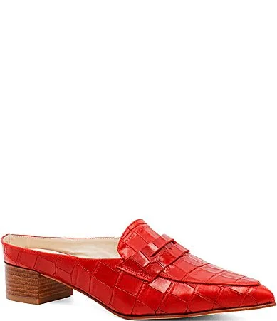 Adepto Croco Print Leather Block Heel Mules by Amalfi
